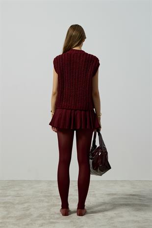 Maya Kalın Örgü Düğmeli Süveter - Bordo