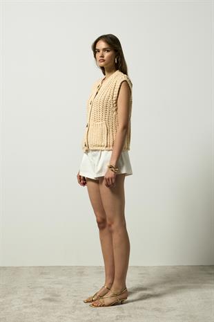 Maya Kalın Örgü Düğmeli Süveter - Krem