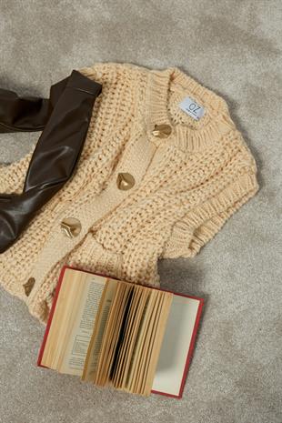 Maya Kalın Örgü Düğmeli Süveter - Krem