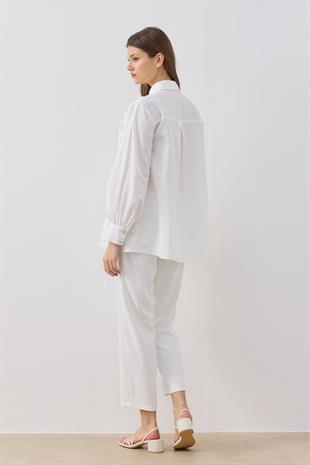 Melaina Pileli Fırfırlı Gömlek - Beyaz