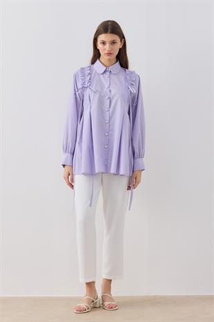 Melaina Pileli Fırfırlı Gömlek - Lila