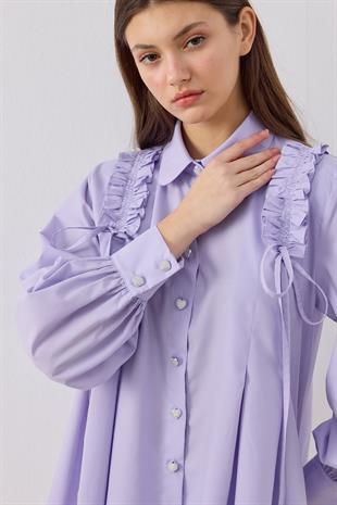 Melaina Pileli Fırfırlı Gömlek - Lila