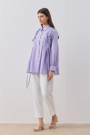 Melaina Pileli Fırfırlı Gömlek - Lila
