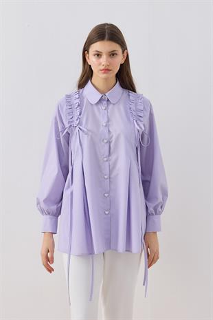 Melaina Pileli Fırfırlı Gömlek - Lila