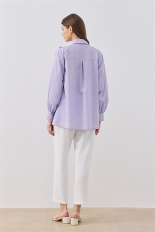 Melaina Pileli Fırfırlı Gömlek - Lila