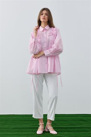 Melaina Pileli Fırfırlı Gömlek - Pembe