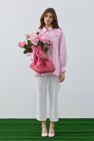 Melaina Pileli Fırfırlı Gömlek - Pembe