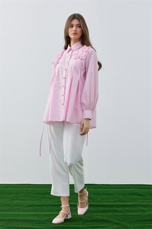 Melaina Pileli Fırfırlı Gömlek - Pembe
