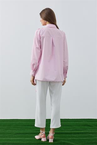 Melaina Pileli Fırfırlı Gömlek - Pembe