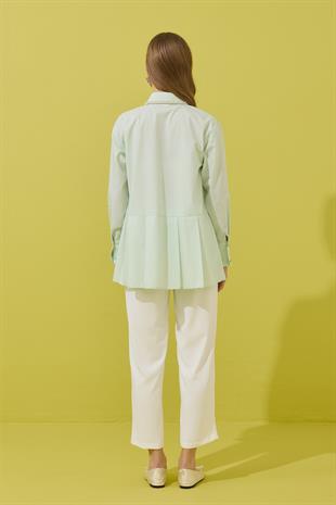 Melinda İnci İşlemeli Pileli Gömlek - Su yeşil