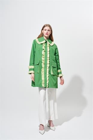 MELİSSA BÜZGÜ DETAYLI GARNİLİ YAĞMURLUK - YEŞİL