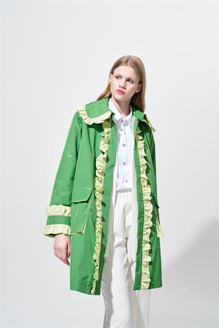MELİSSA BÜZGÜ DETAYLI GARNİLİ YAĞMURLUK - YEŞİL