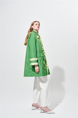 MELİSSA BÜZGÜ DETAYLI GARNİLİ YAĞMURLUK - YEŞİL