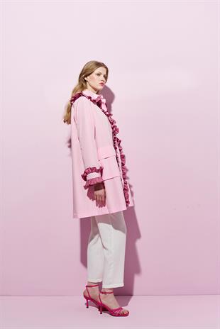 MELİSSA BÜZGÜ DETAYLI GARNİLİ YAĞMURLUK - PEMBE