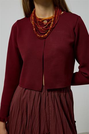 Mercy Fırfırlı Tek Düğmeli Hırka - Bordo