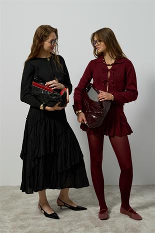 Mercy Fırfırlı Tek Düğmeli Hırka - Siyah