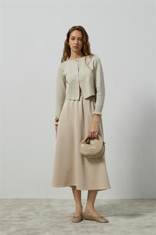 Mercy Fırfırlı Tek Düğmeli Hırka - Taş 