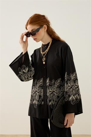 Mia Nakış İşlemeli Vual Takım - Siyah