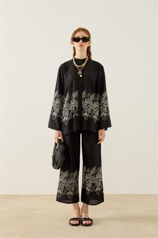 Mia Nakış İşlemeli Vual Takım - Siyah