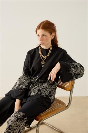 Mia Nakış İşlemeli Vual Takım - Siyah