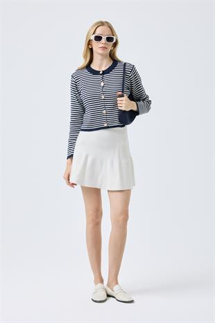 Mila Çizgili Gold Düğümeli Hırka - Lacivert 