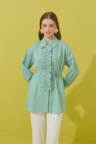 Millie Taş İşlemeli Biye Kemerli Gömlek - Yeşil