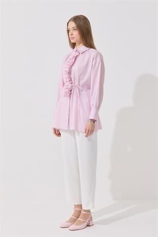 Millie Taş İşlemeli Biye Kemerli Gömlek - Pembe 