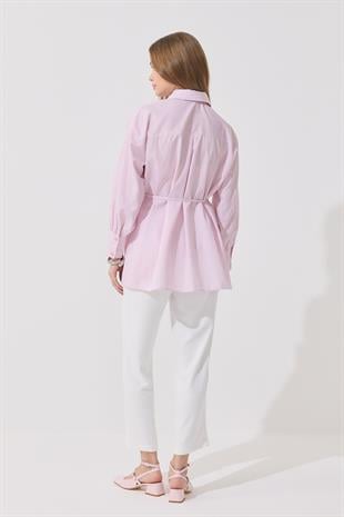 Millie Taş İşlemeli Biye Kemerli Gömlek - Pembe 