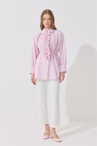 Millie Taş İşlemeli Biye Kemerli Gömlek - Pembe 