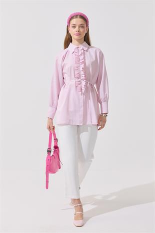Millie Taş İşlemeli Biye Kemerli Gömlek - Pembe 