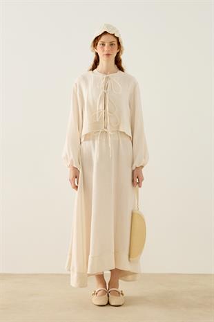 Mirabel Bağcıklı Müslin Takım - Krem