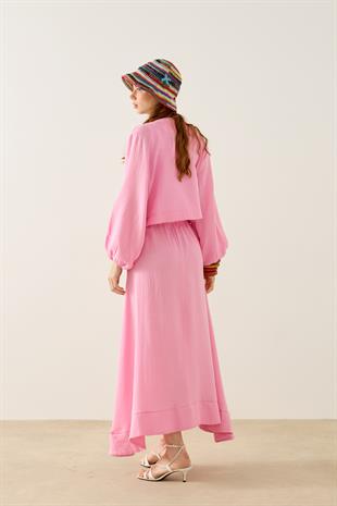 Mirabel Bağcıklı Müslin Takım - Pembe