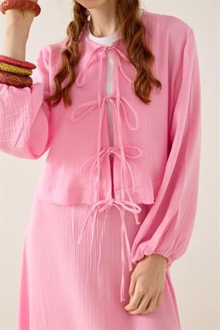 Mirabel Bağcıklı Müslin Takım - Pembe