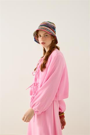 Mirabel Bağcıklı Müslin Takım - Pembe