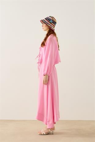 Mirabel Bağcıklı Müslin Takım - Pembe