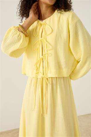 Mirabel Bağcıklı Müslin Takım - Sarı