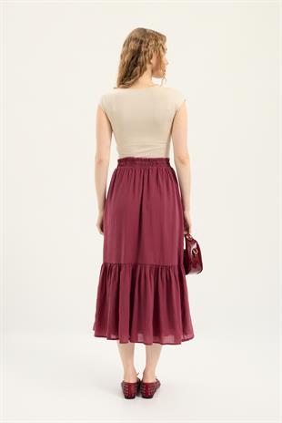Modal Büzgülü Etek - Bordo