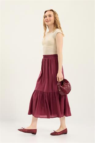 Modal Büzgülü Etek - Bordo