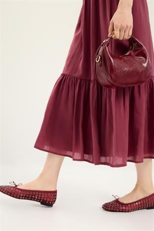 Modal Büzgülü Etek - Bordo