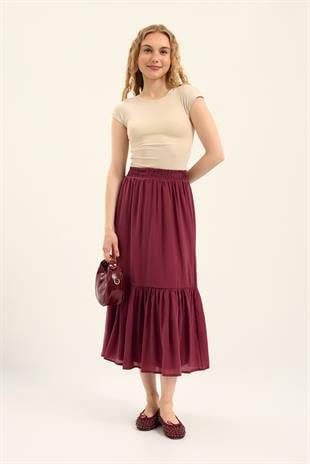 Modal Büzgülü Etek - Bordo