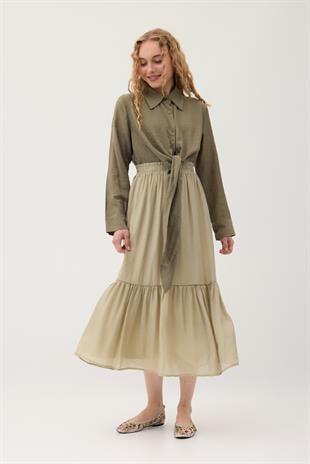 Modal Büzgülü Etek - Çağla