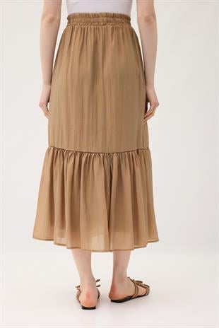 Modal Büzgülü Etek - Camel