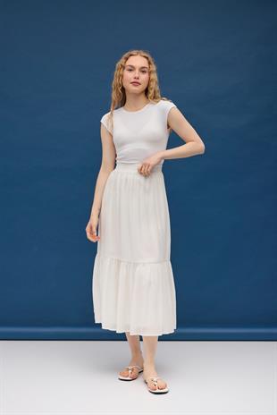 Modal Büzgülü Etek - Ekru