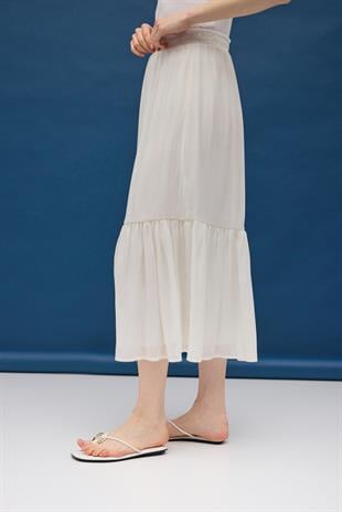 Modal Büzgülü Etek - Ekru