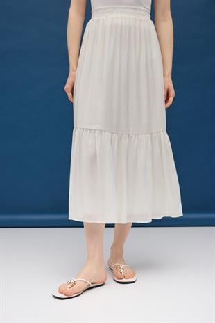 Modal Büzgülü Etek - Ekru
