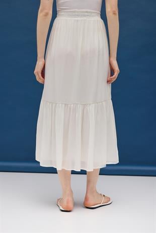 Modal Büzgülü Etek - Ekru