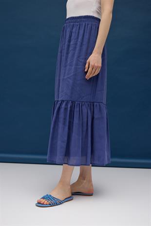 Modal Büzgülü Etek - İndigo mavi