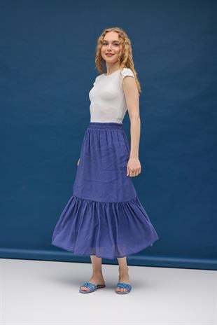 Modal Büzgülü Etek - İndigo mavi