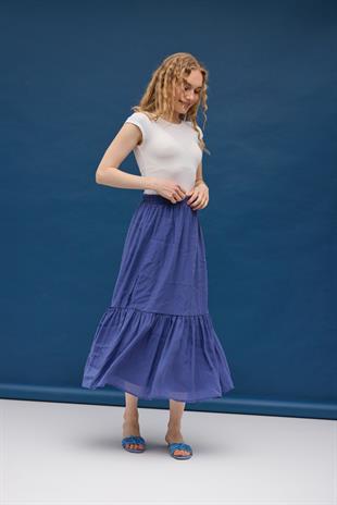 Modal Büzgülü Etek - İndigo mavi