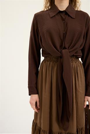 Modal Büzgülü Etek- Kahverengi